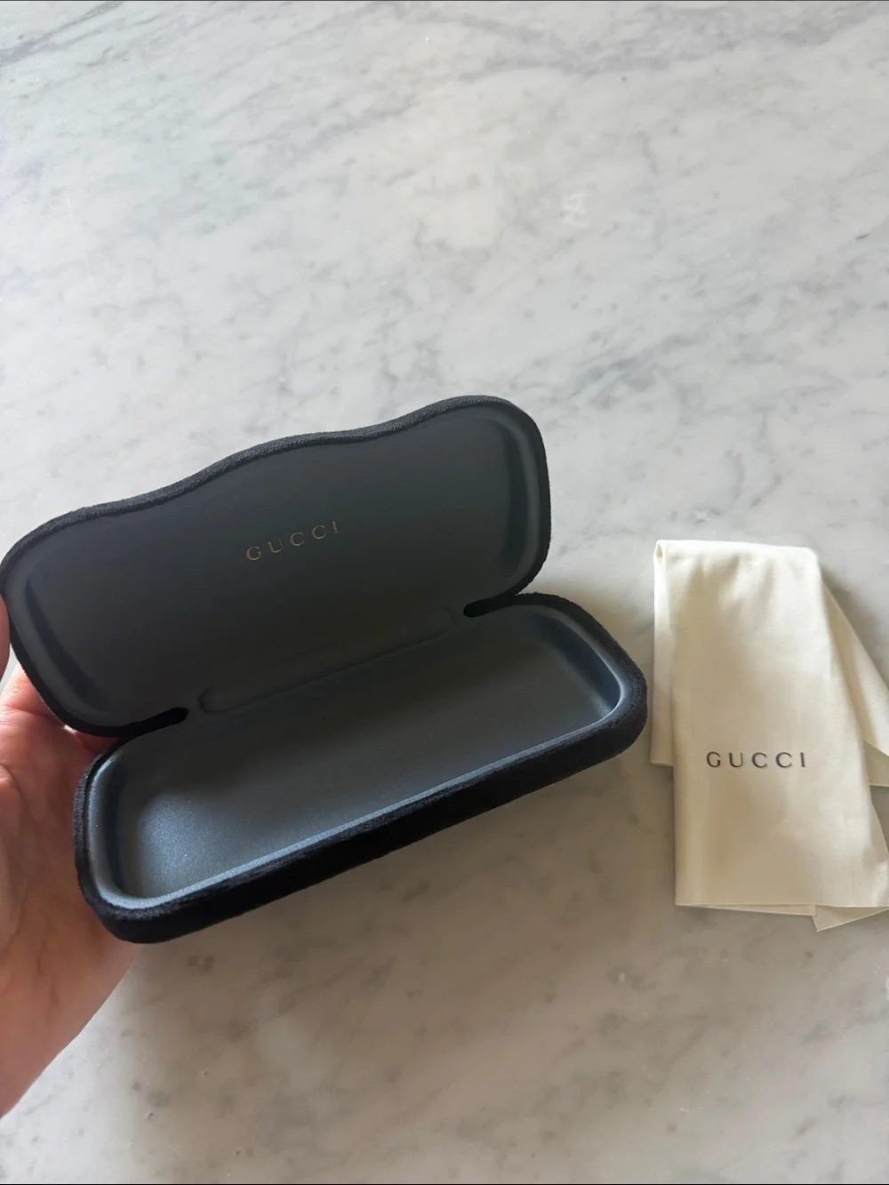 Gucci Black Eyewear Case with Cream Branded Cloth